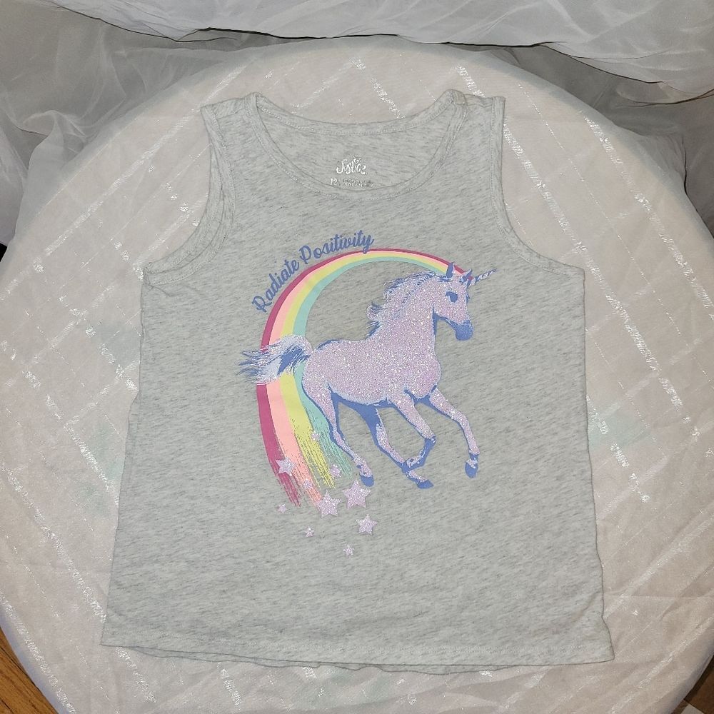 Justice girls 12 unicorn gray tank